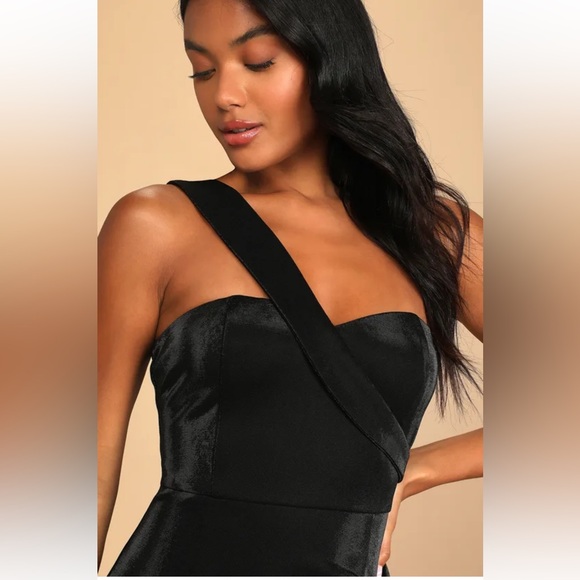 Lulus one shoulder asymmetrical black mini dress medium - Picture 3 of 13